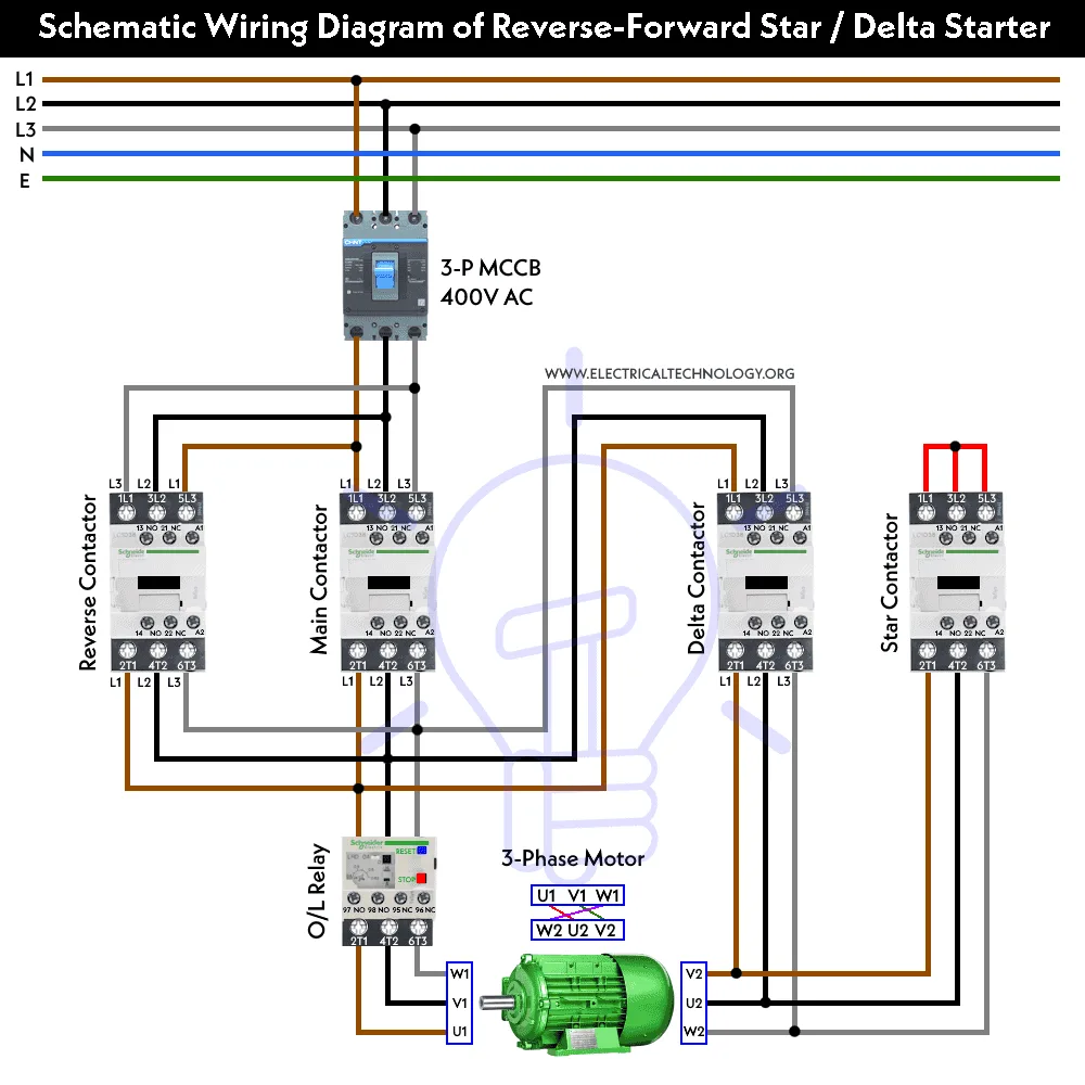 Reverse Forward Star Delta Starter For 3 Φ Motor Using Timer