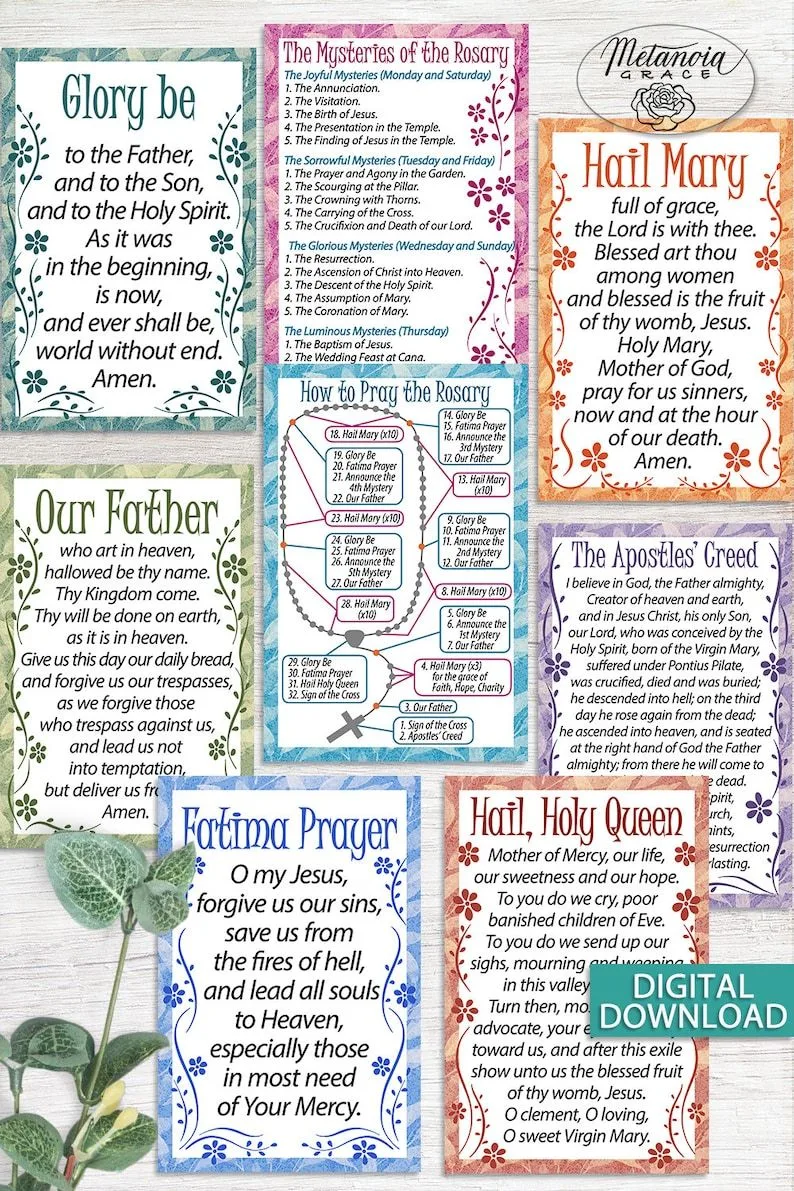 Rosary Guide Printable Catholic Rosary Prayer Cards How To Pray Rosary Mysteries Of The Rosary