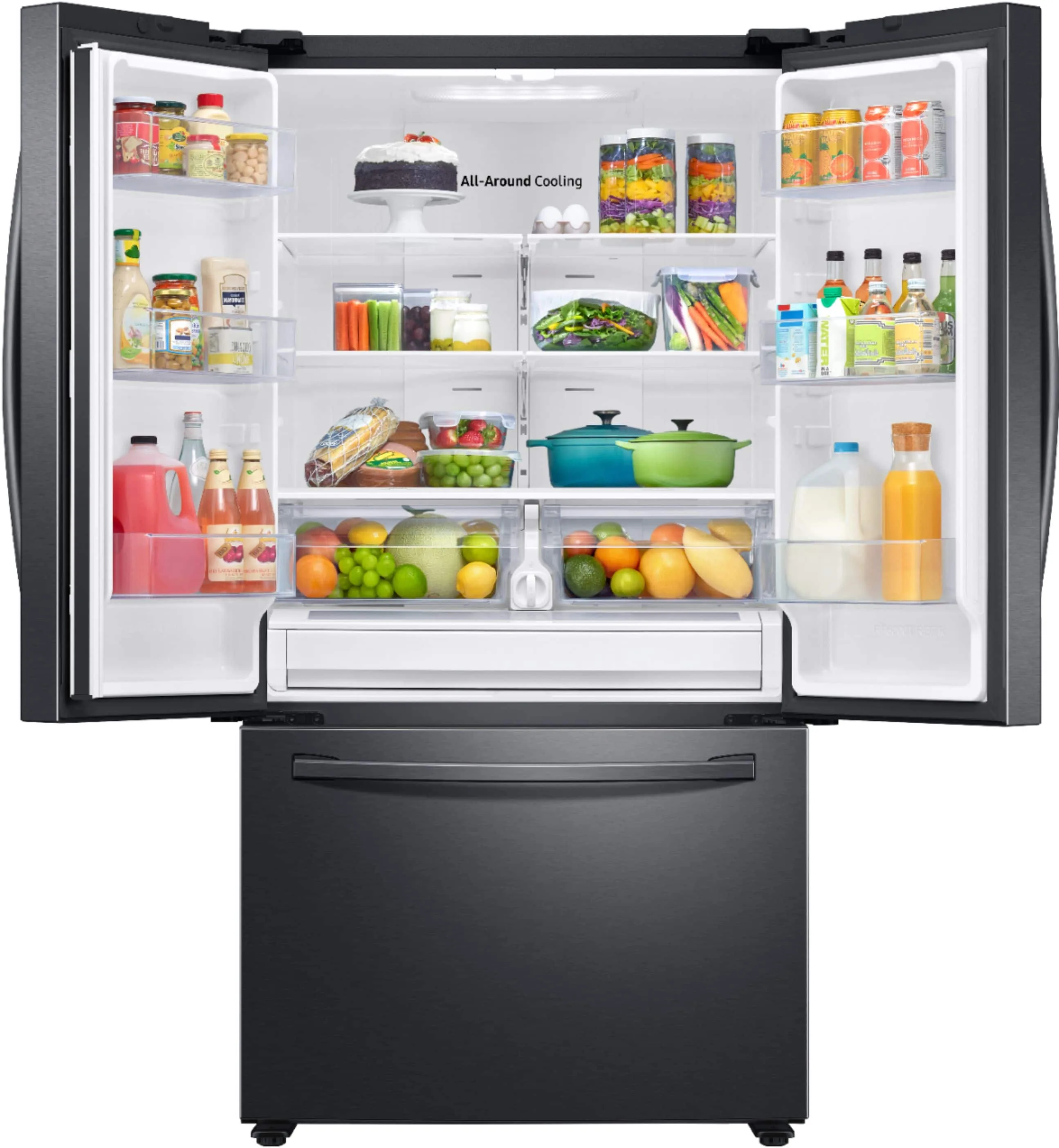 Samsung 28 Cu Ft Large Capacity 3 Door French Door Refrigerator Fingerprint Resistant Black
