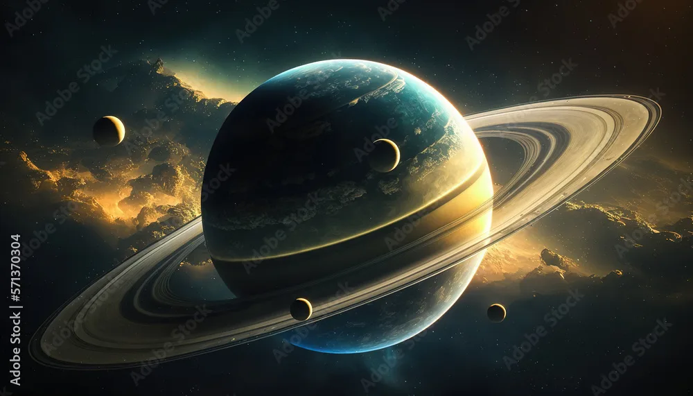 Saturn With Its Moon Complete With Distinctive Rings That Encircle The Planet The Background