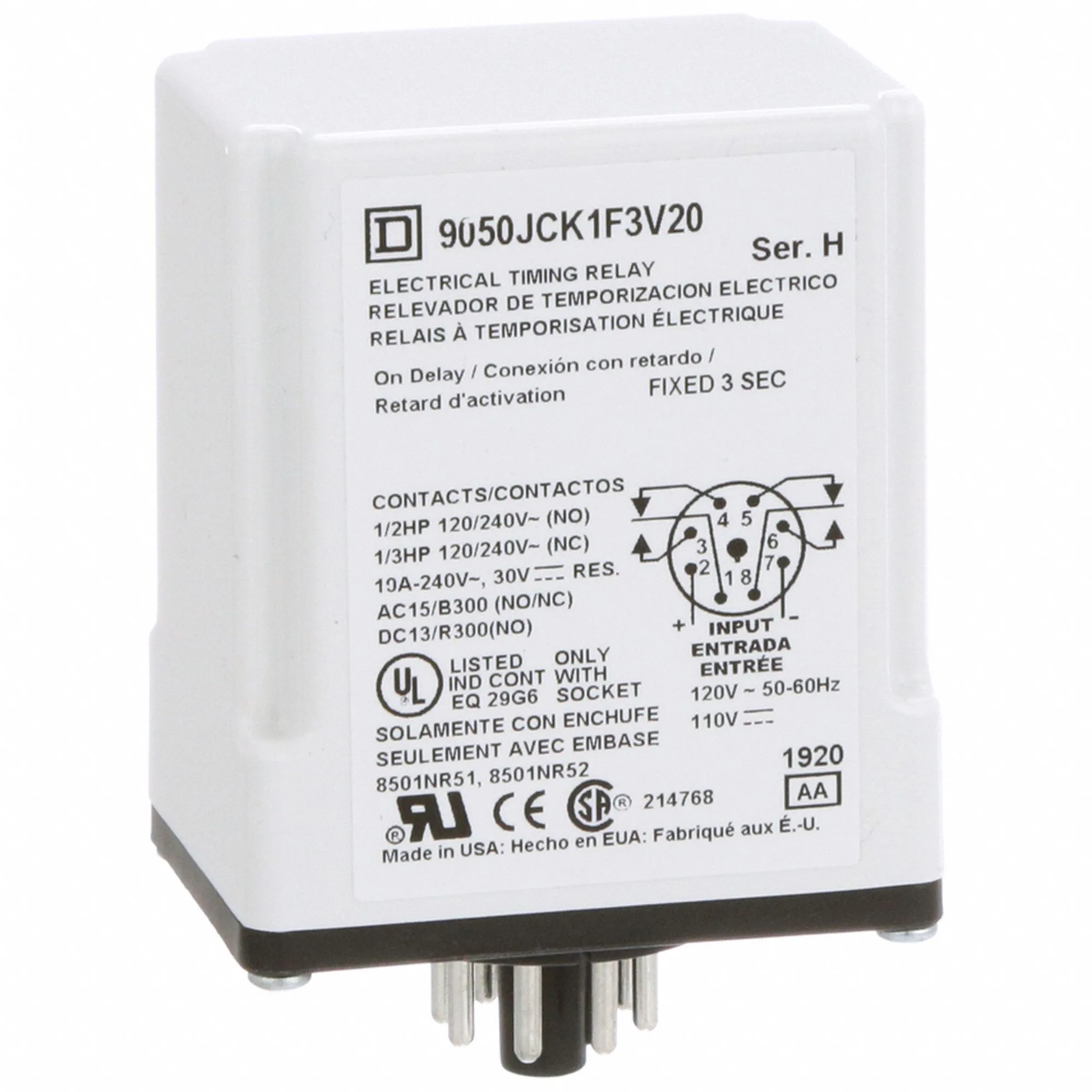 Schneider Socket Mounted 120V Dc Time Delay Relay 55Wy77 9050Jck1F3V20 Grainger