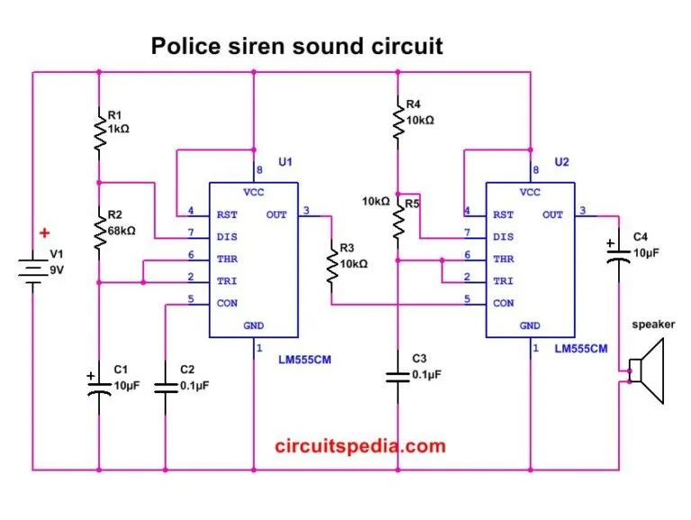 Simple Police Siren Circuit Electronic Siren Circuit Diagram Using 555 Timer
