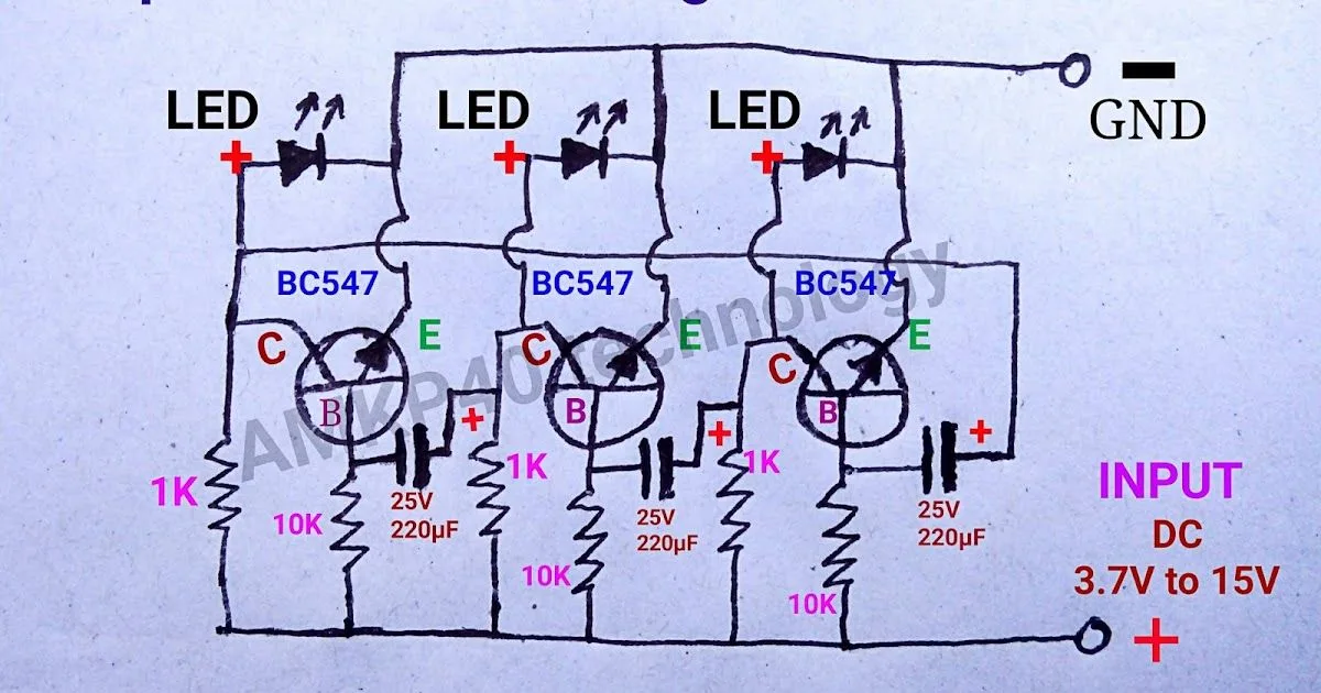 Simplest 12V Led Chaser Light Without Ic Circuit Diagram Circuit Diagram 12V Led Circuit