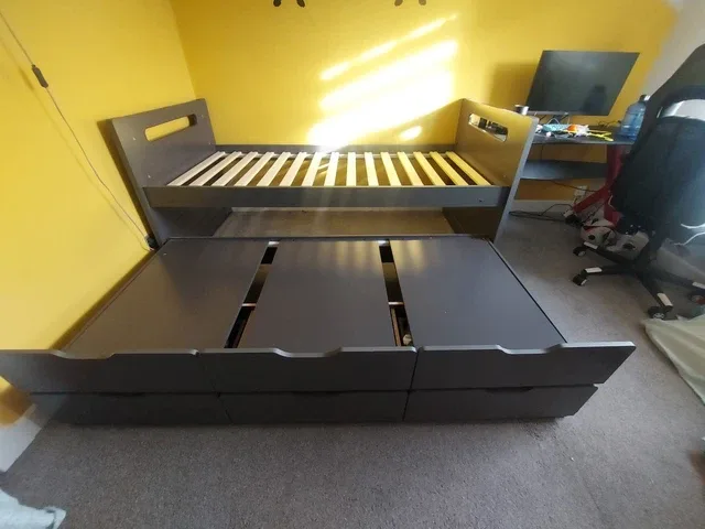 Single Bed With Trundle Bed And Storage Anthracite Grey Used In Good Condition 52 68