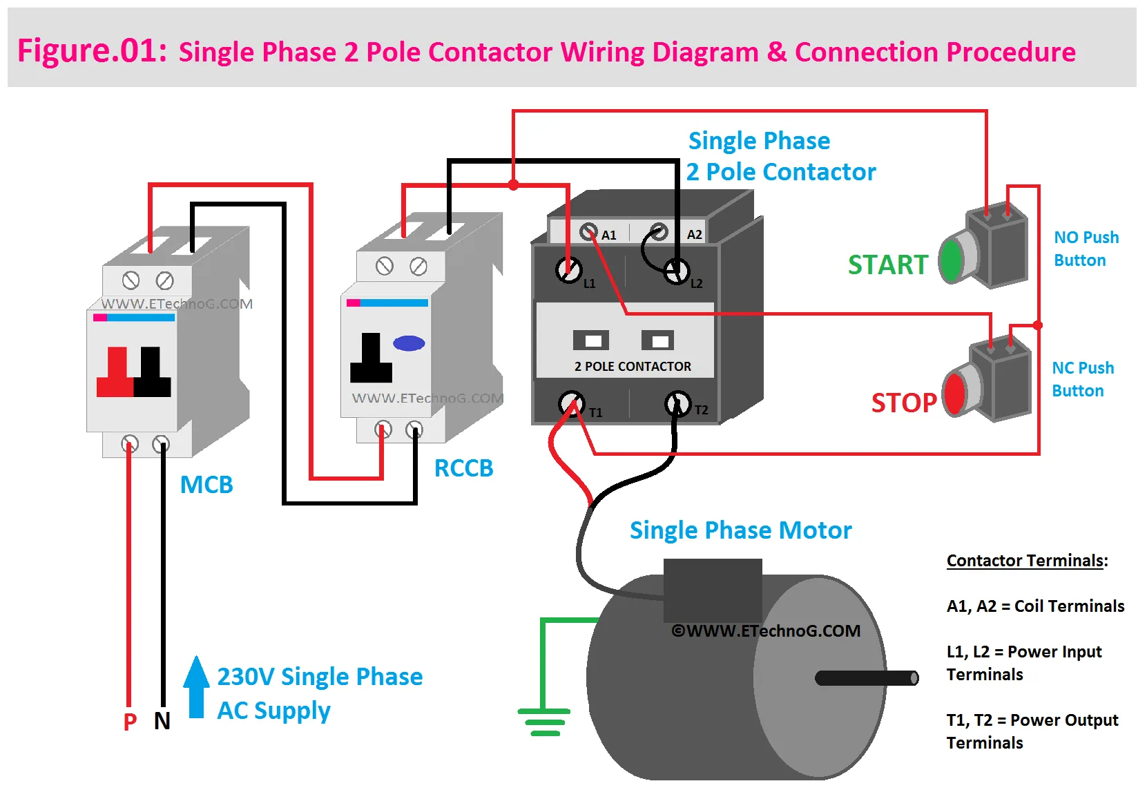 Single Phase 2 Pole Contactor Wiring Diagram