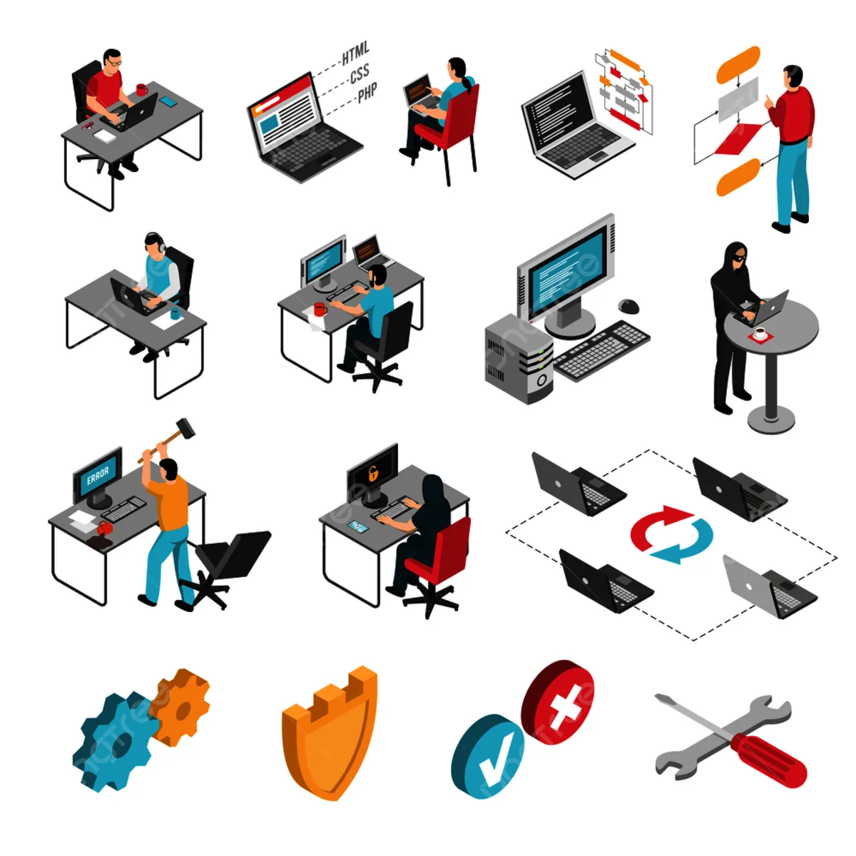 Software Development Isometric Vector Art Png Programmers Software Developers Isometric Icons