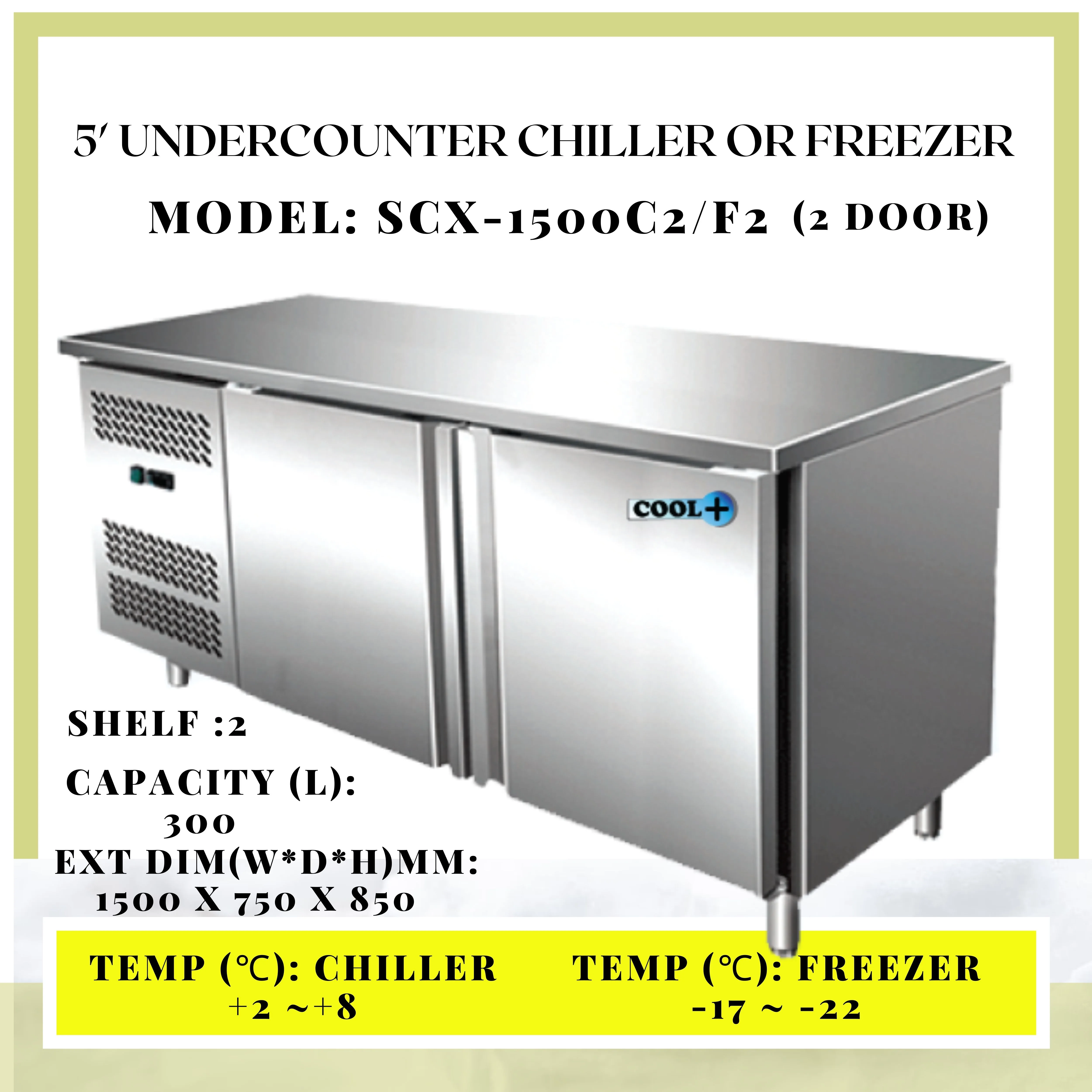 Stainless Steel 5 Undercounter Chiller 2 Door Blower Auto Defrost Systems Lazada