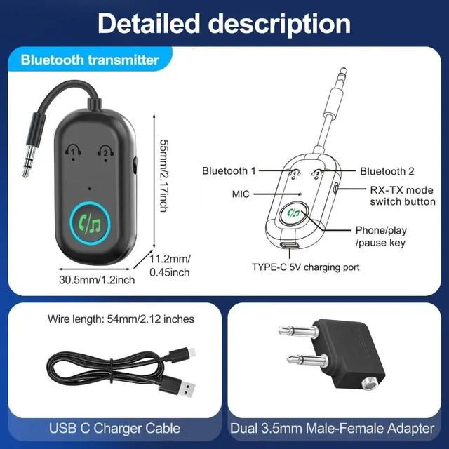 Stereo Sound Wireless Adapter 2 In 1 Audio Adapter Car Speaker 12 14 Picclick Uk