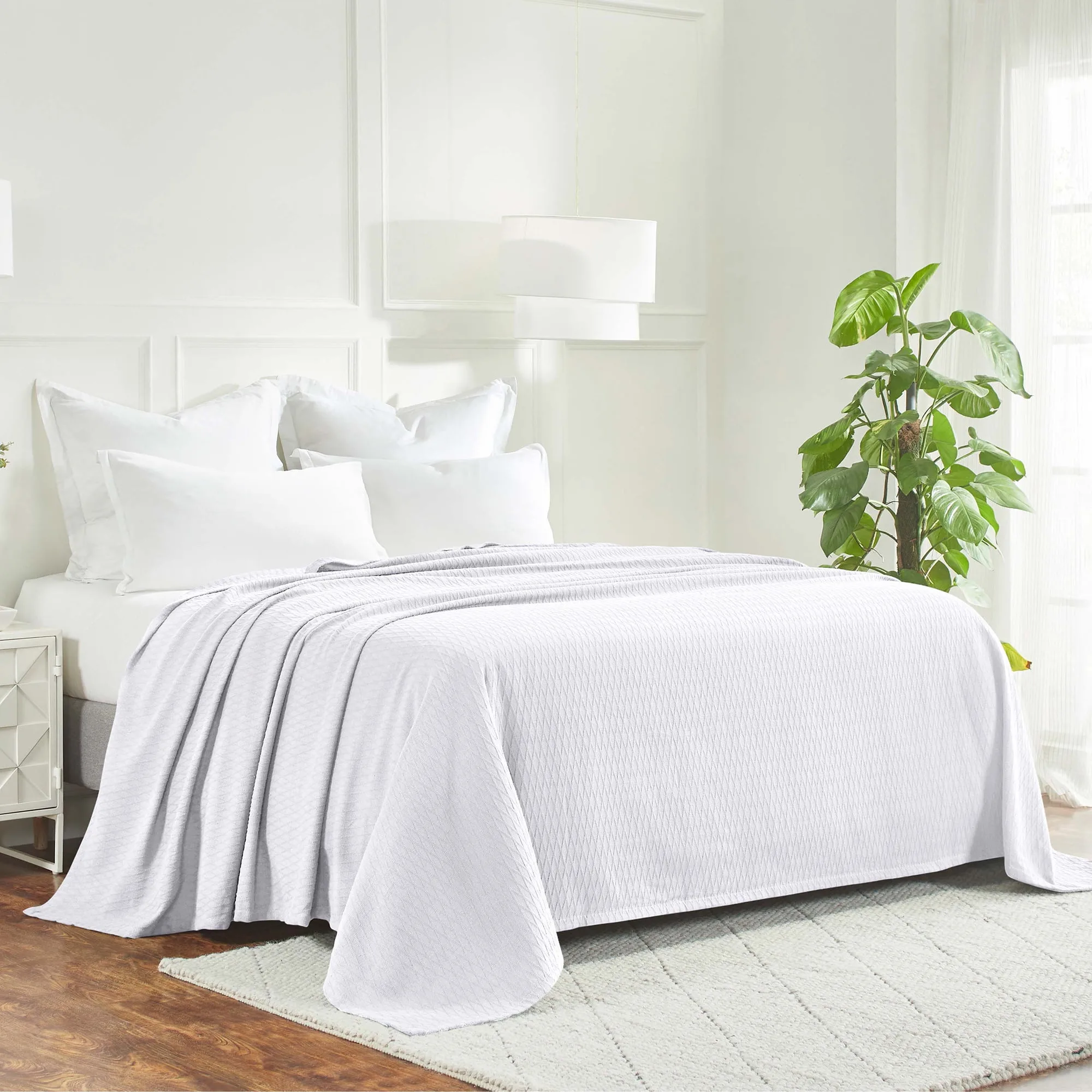 Superior Dobbyweave Knit Cotton Blanket All Season Breathable Bed Blanket King Size White