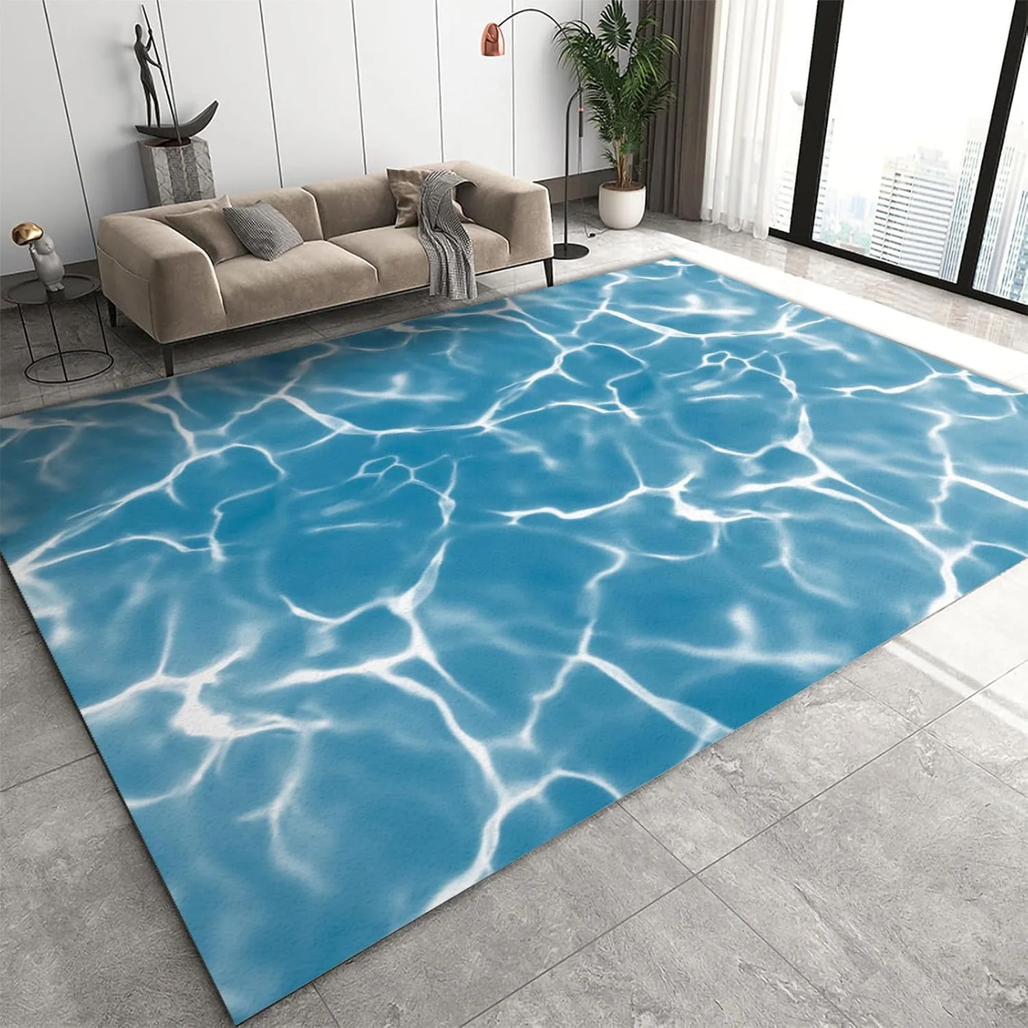 Swimming Pool Texture Area Rug Clear Water Ripple Pattern Print Large Rugs Indoor Non Slip