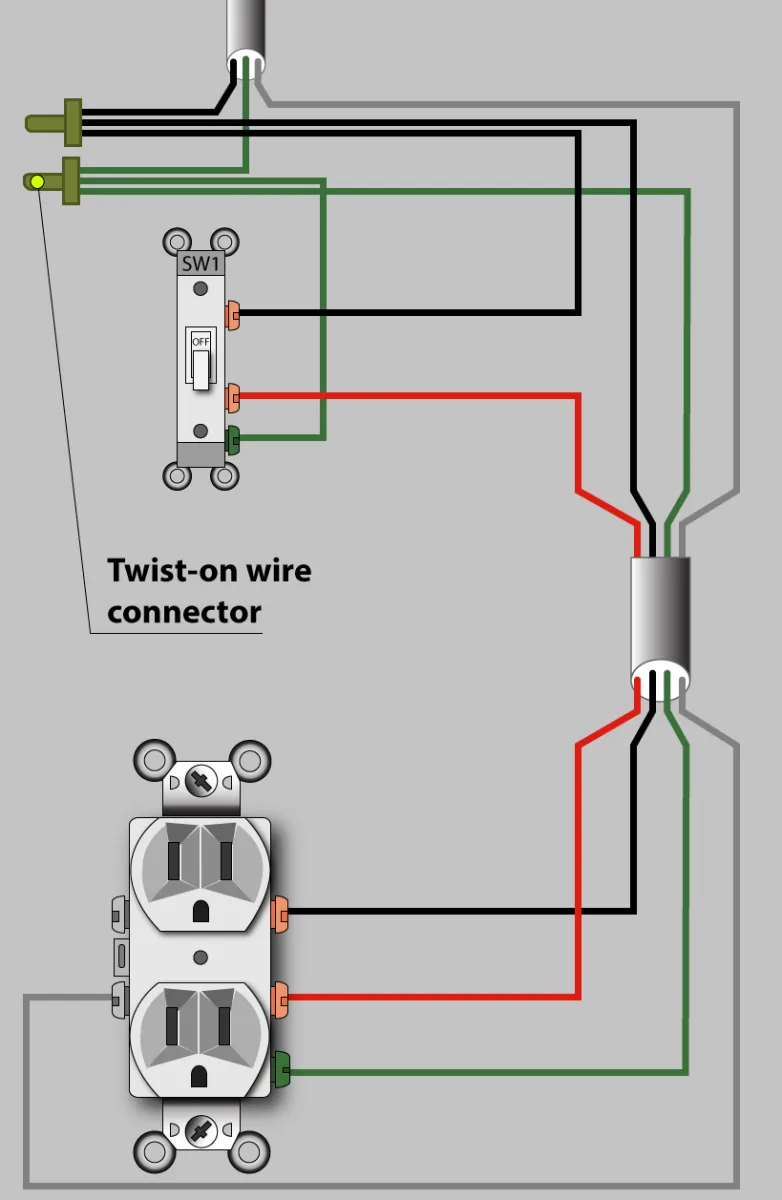 Switch Outlet Diagram With Continuous Outlet Wiring Switched