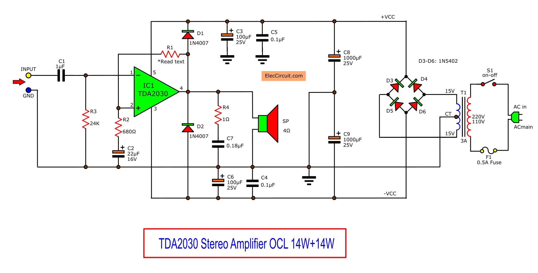 Tda2030 Ic Circuit Diagram 2030 Bridge Amplifier Circuit Dia
