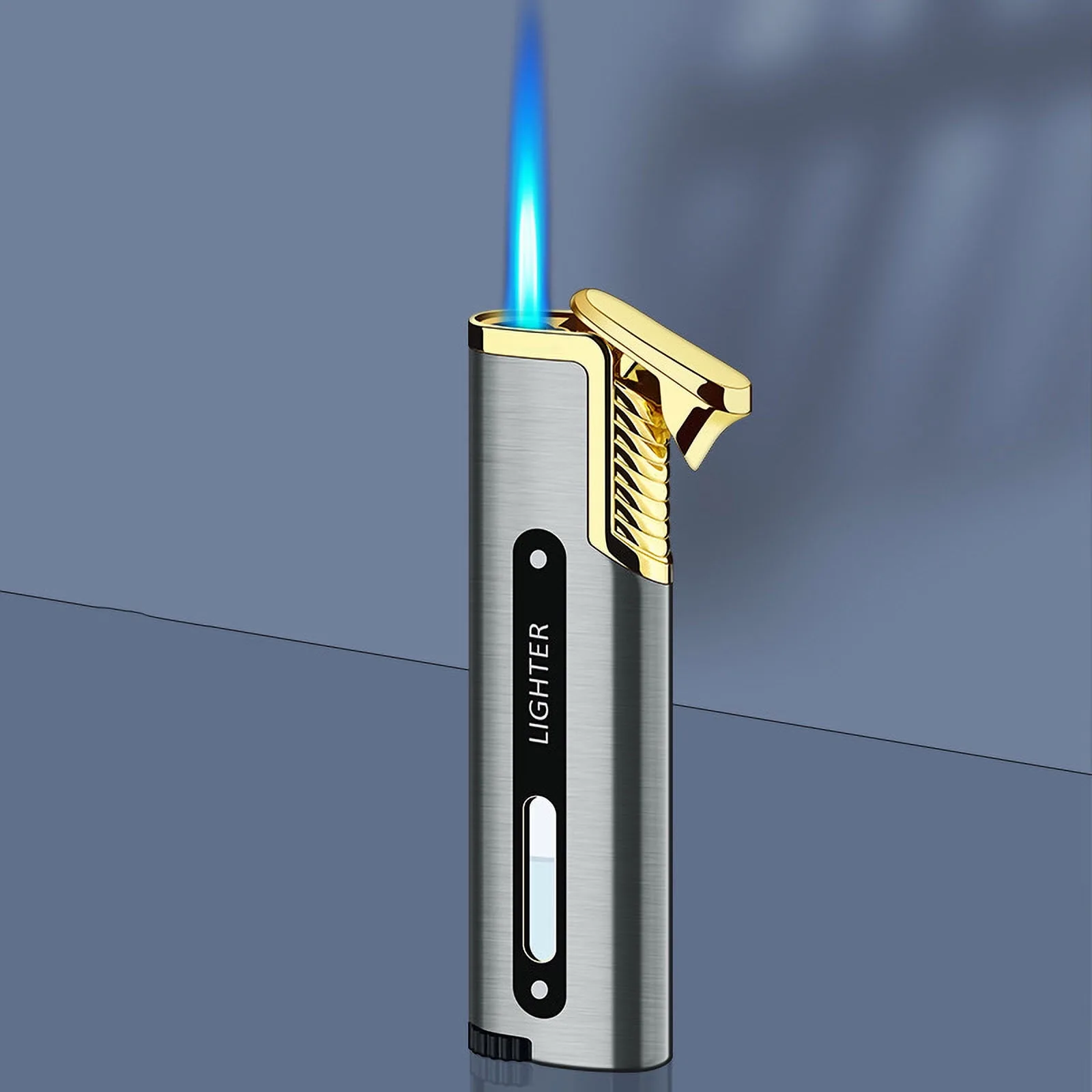 Teissuly Long Lighter Metal Torch Lighters Mini Thin Butane Lighter Windproof Blue Flame