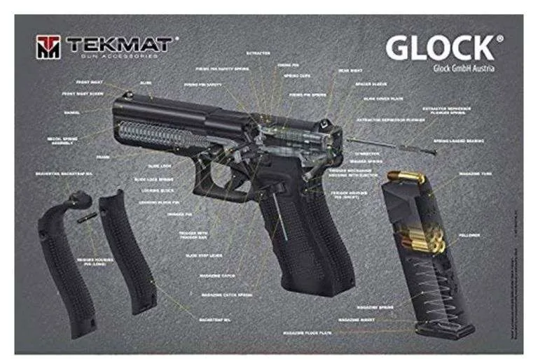 Tekmat Glock 3D Cutaway Poster 24 X 36 Full Color High Gloss Handgun With Parts Diagram And