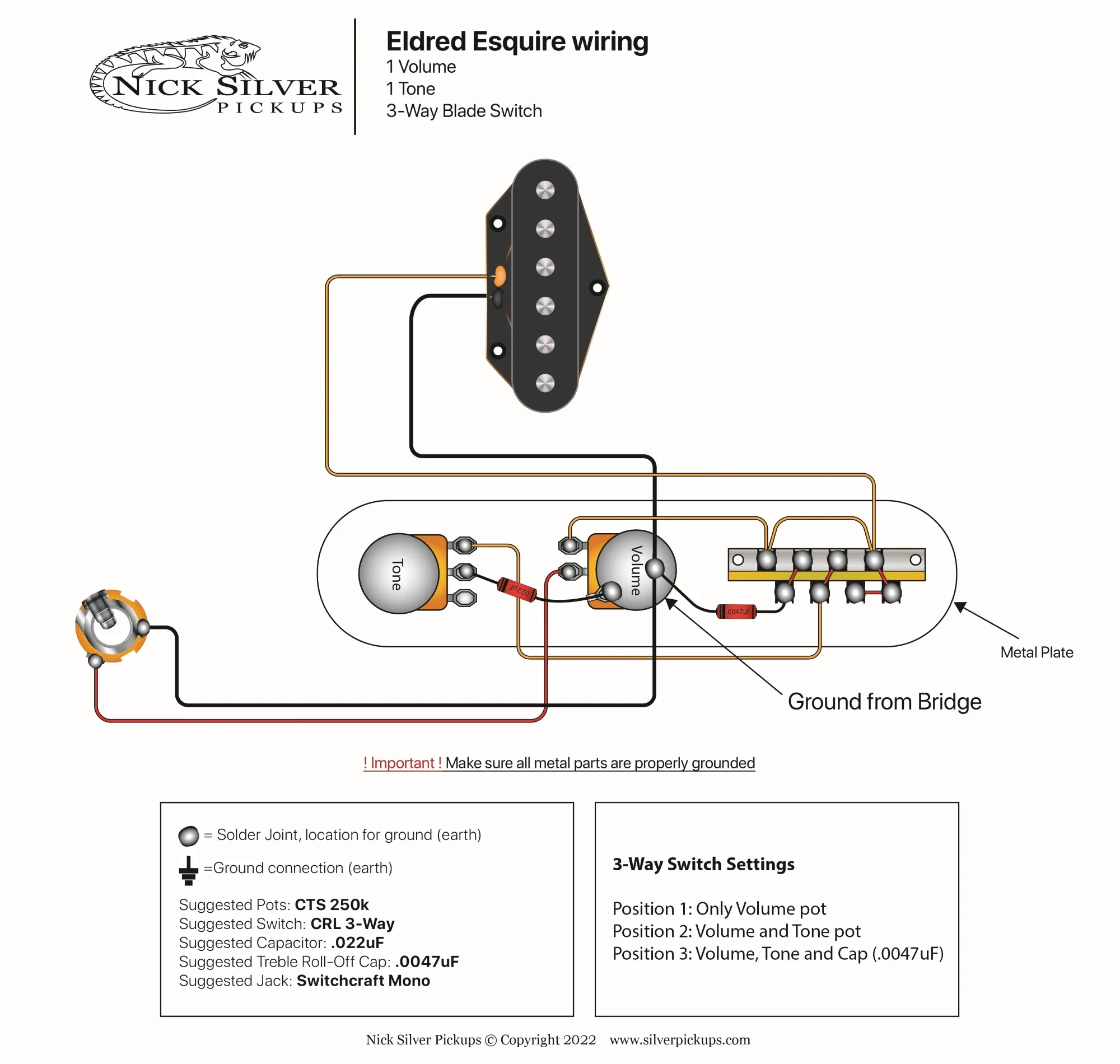 Tele 1V 1T 4 Way Series Nick Silver Pickups