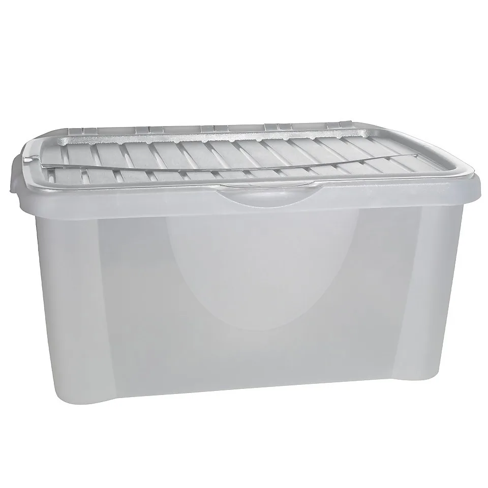 Tontarelli 40L Plastic Storage Box With Flip Lid Light Grey Homebase