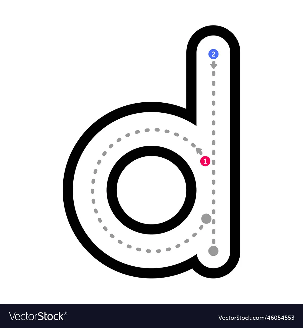 Tracing Alphabet Letter D Lowercase Prewriting Vector Image