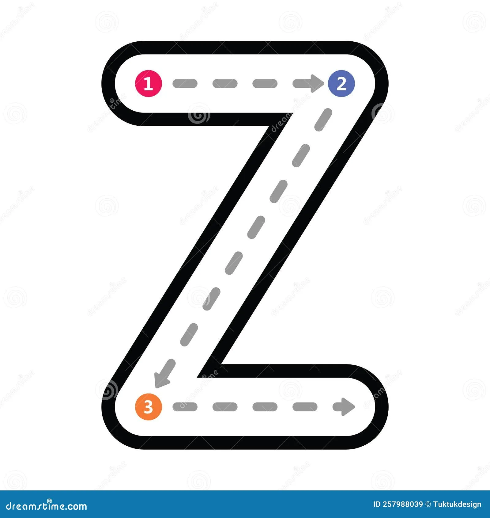 Tracing Alphabet Uppercase Capital Letter Z Prewriting Dotted Line Element For Kindergarten
