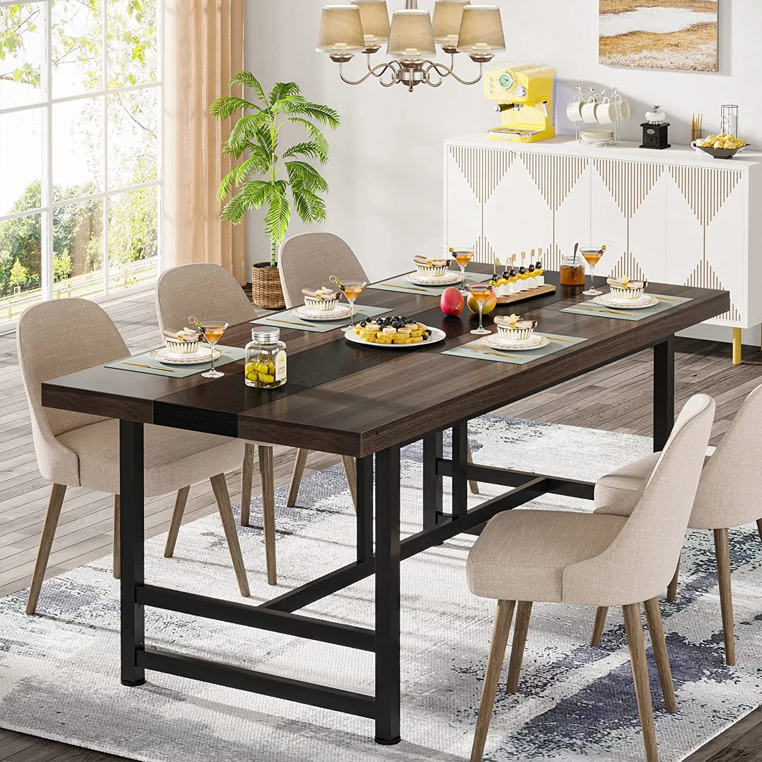 Tribesigns 70 9 Dining Table For 6 8 Wood Farmhouse Kitchen Table Dinner Table Dark Grey