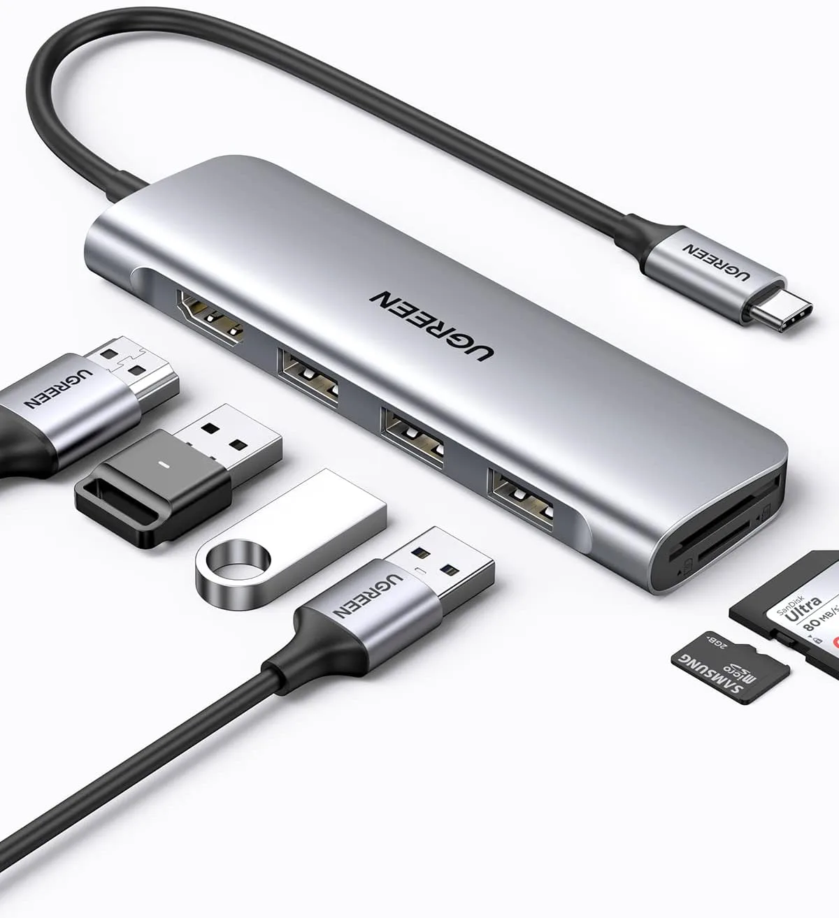Ugreen Usb C Hub 6 In 1 Usb C Hub Multiport Adapter 4K Hdmi Dongle 3 Usb 3 0 Ports Sd Tf
