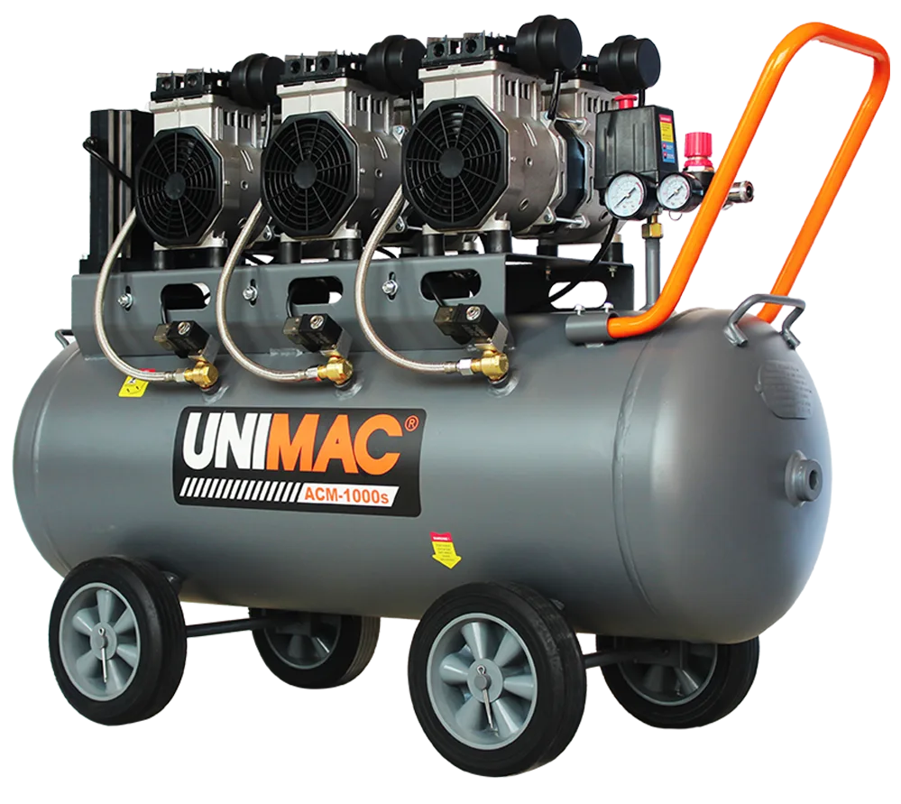 Unimac 100L 4 5Hp Silent Oil Free Electric Air Compressor Portable Twin Nitto Outlets 15A Plug