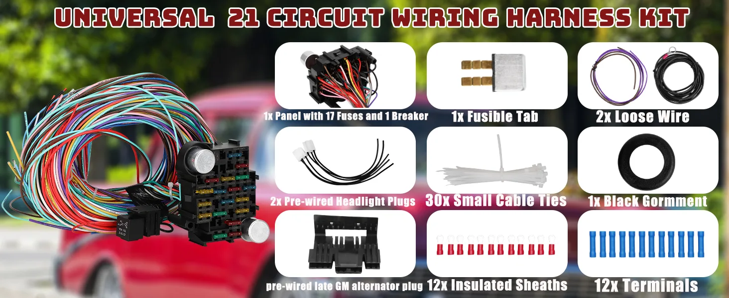 Universal 21 Circuit Wiring Harness Kit Universal Extra Long Wire 21 Circuit Wiring