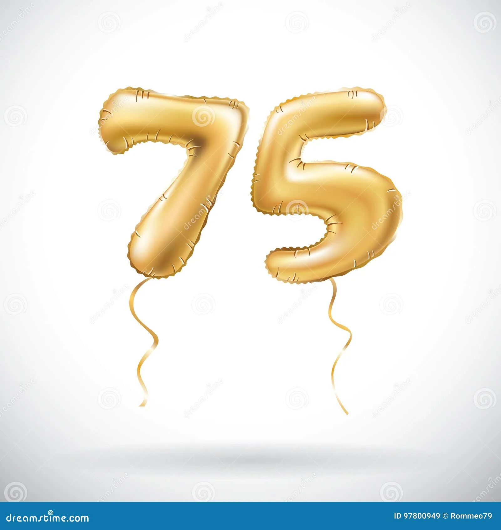 Vector Golden Number 75 Seventy Five Metallic Balloon Party Decoration Golden Balloons Stock