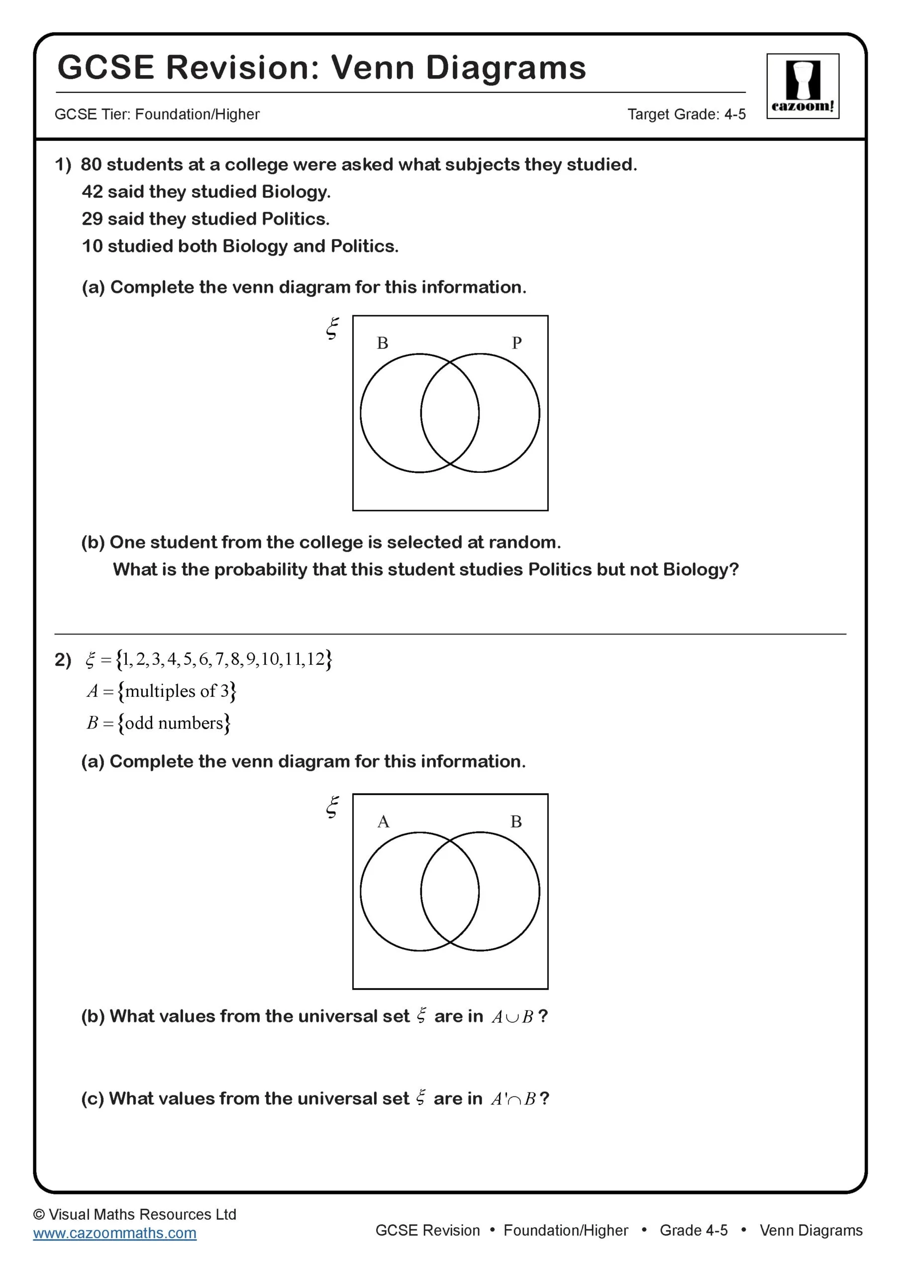 Venn Diagram Questions Pdf