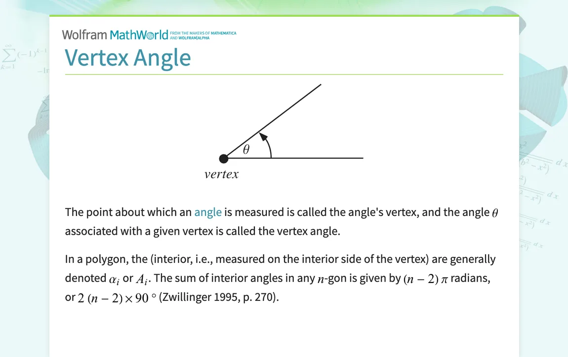 Vertex Angle Formula