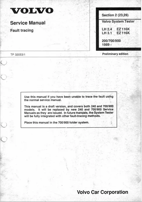 Volvo 200 700 900 System Tester Fault Tracing Service Manual 1992 Tp32053 1 Pdf Ebook Instant