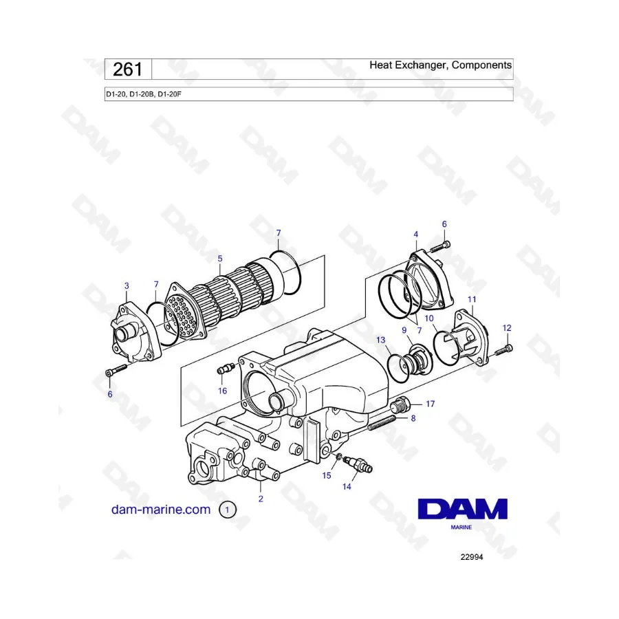 Volvo Penta D1 20 D1 20B D1 20F Heat Exchanger Components Dam Marine