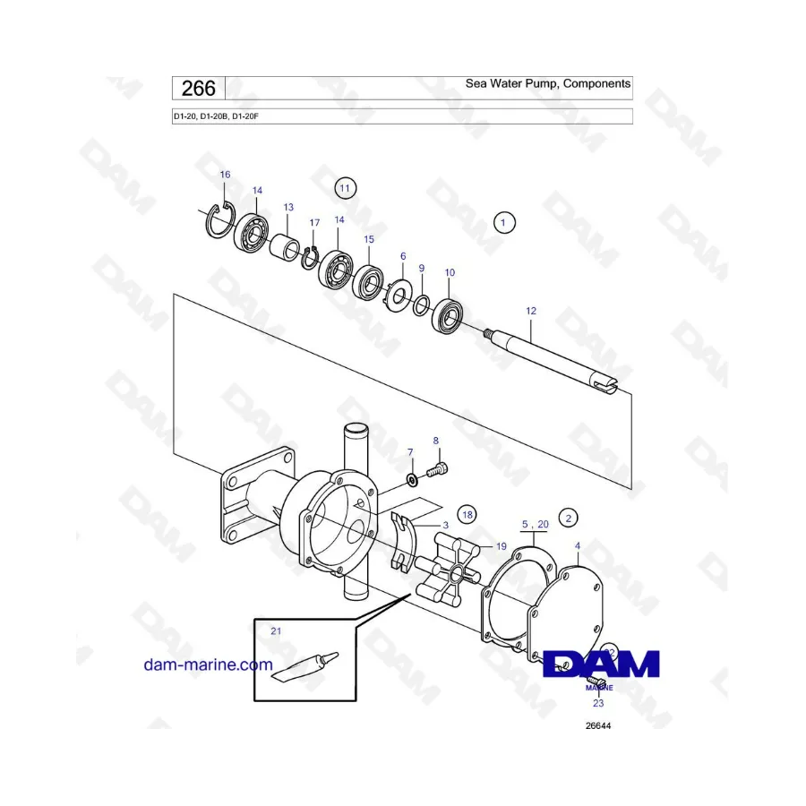 Volvo Penta D1 20 D1 20B D1 20F Sea Water Pump Components Dam Marine