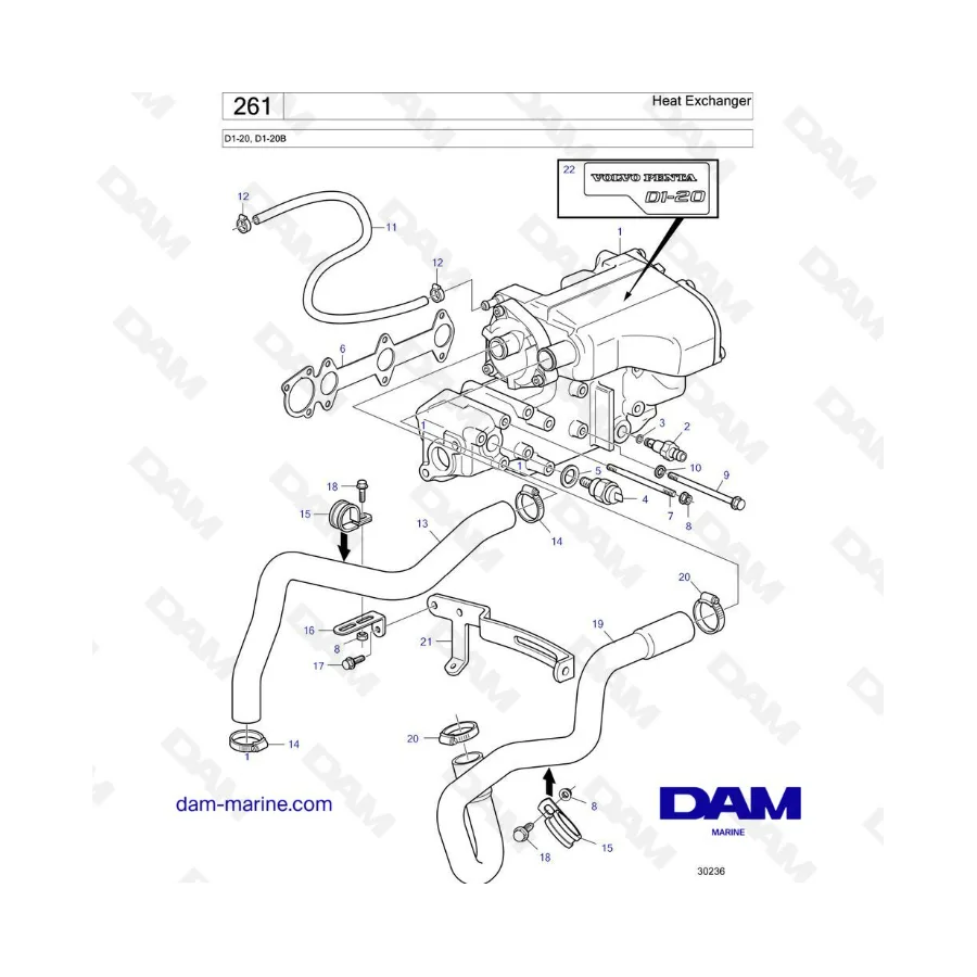 Volvo Penta D1 20 D1 20B Heat Exchanger Dam Marine