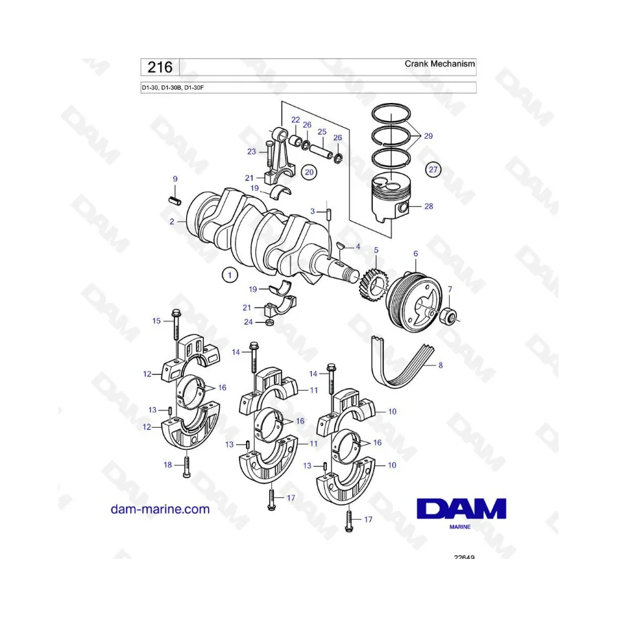 Volvo Penta D1 30 D1 30B D1 30F Crank Mechanism