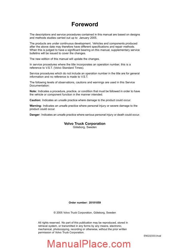 Volvo Trucks Service Manual Service Manual Download Marketplace