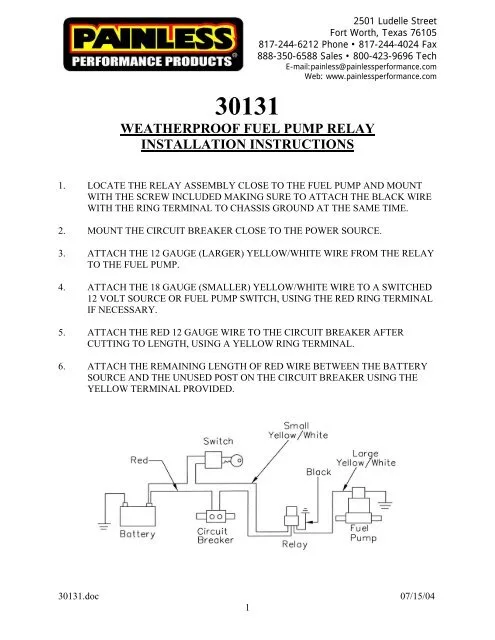Weatherproof Fuel Pump Relay Installation Instructions Painless Wiring