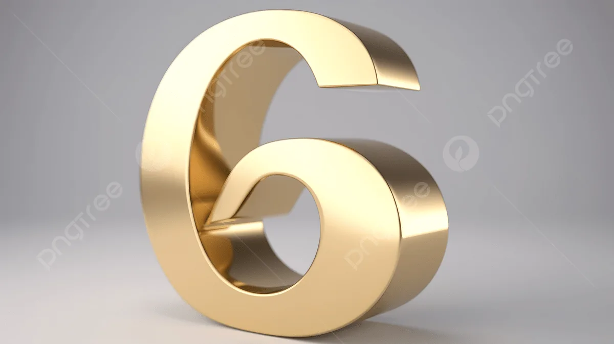 White Background Isolated 3D Render Of Golden Number 6 3D Gold 3D Numbers Gold Number
