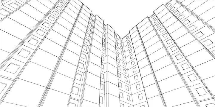 Wire Frame Buildings Vector Drawing Microdistrict Living Building Vector Drawing Microdistrict