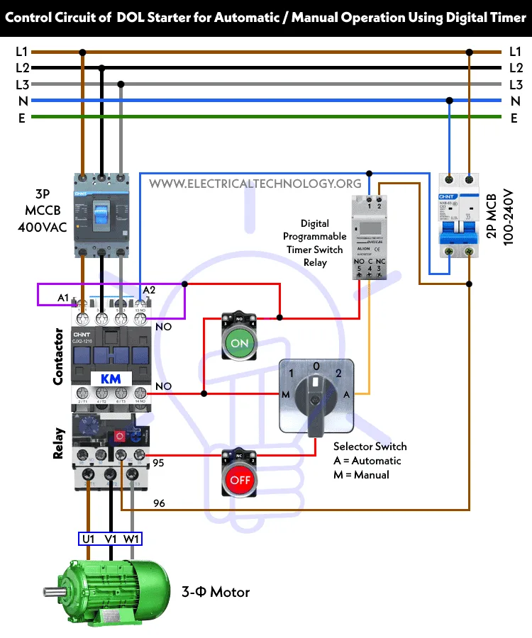 Wiring Diagram Dol Starter For Auto Manual Control With Digital Timer