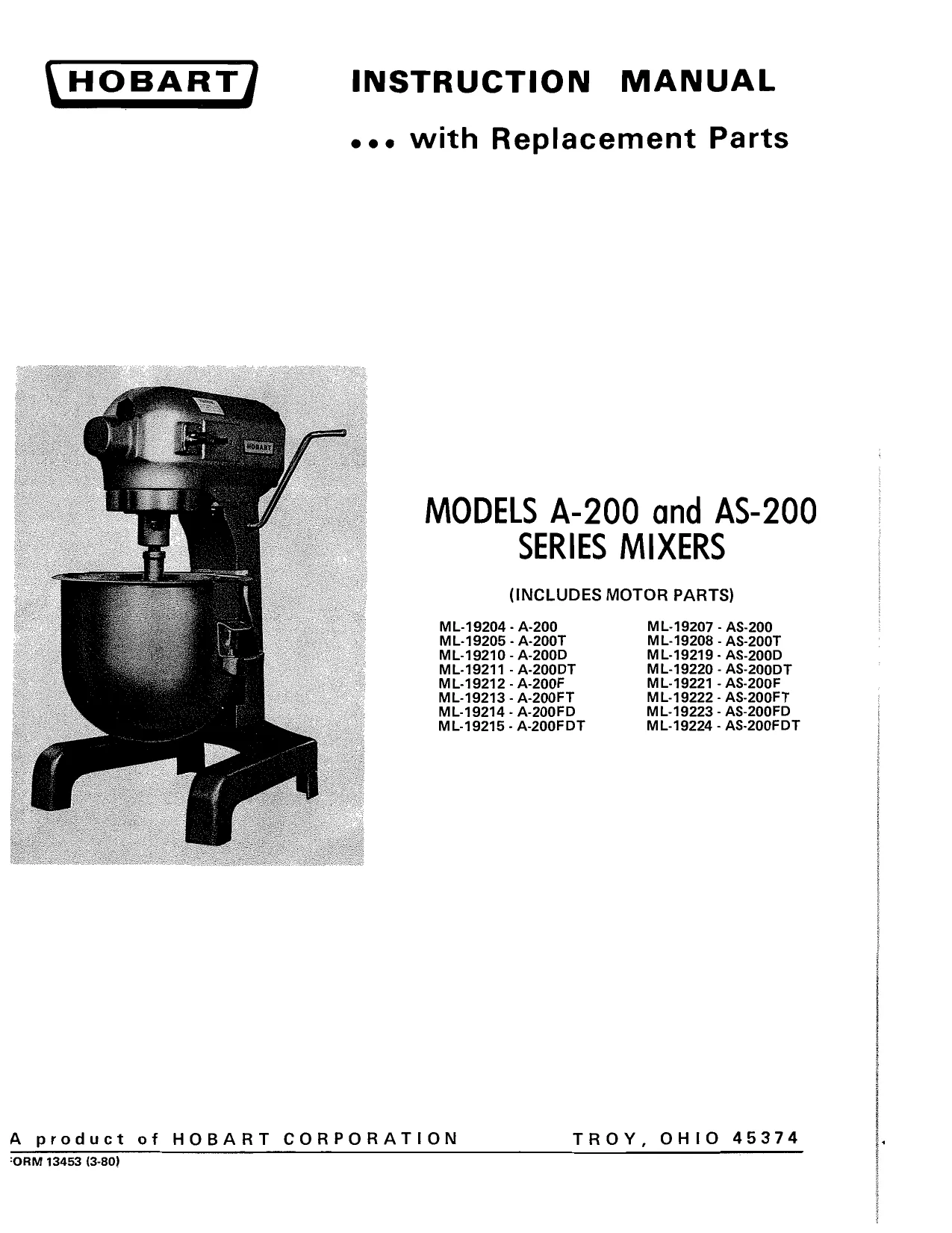 Wiring Diagram Hobart A 200 Mixer Wiring Diagram
