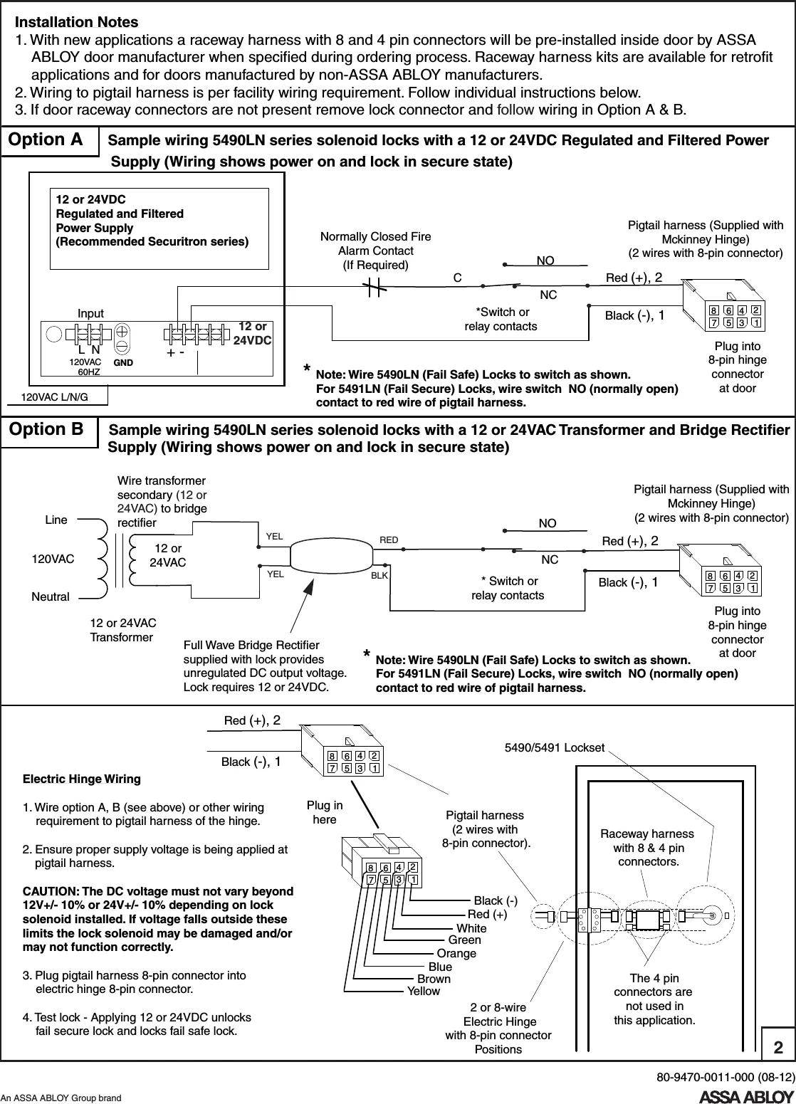 Yale 80 9470 0011 000 08 12 Electrified Wiring And Request To Exit Rex Instructions 5490Ln