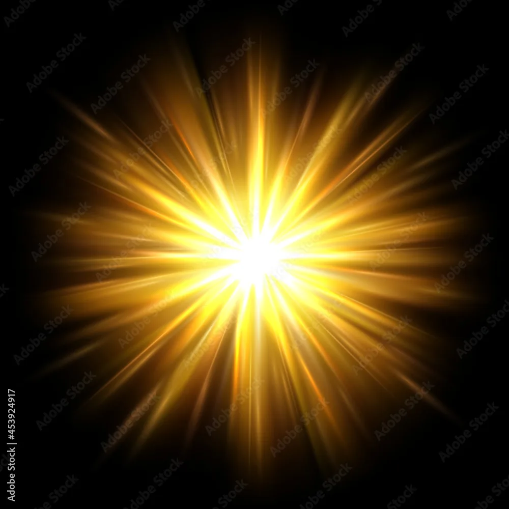 Yellow Sun Rays Glowing Light Effect Radial Golden Rays And Warm Overlay Vector Background 素材庫
